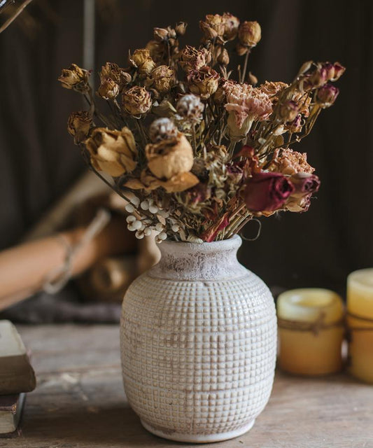 Wabi Sabi Handmade Textured Ceramic Jar Vase — Rustic Pottery Home Decor
