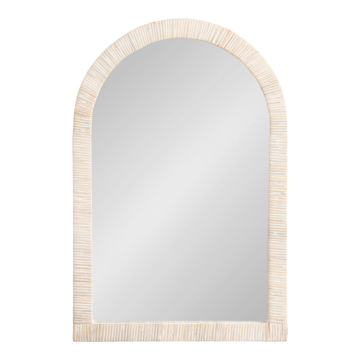 Arched rattan wall mirror in white finish, front view