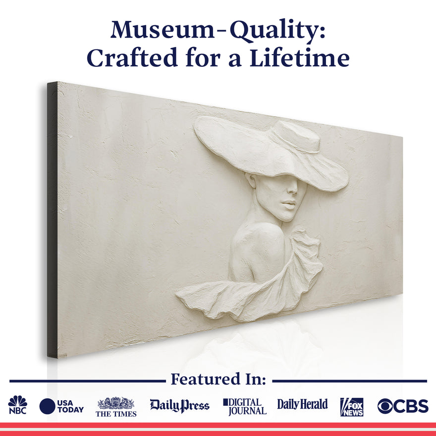 White female portrait canvas art shown with a museum-quality, crafted-for-a-lifetime guarantee