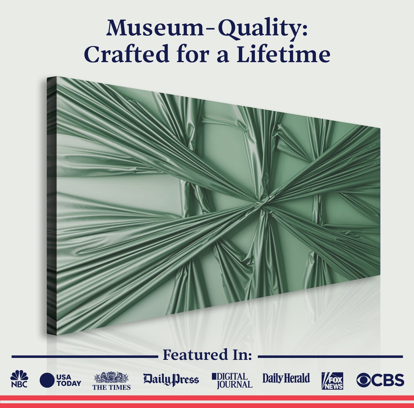 Emerald green abstract canvas art shown with a museum-quality, crafted-for-a-lifetime guarantee