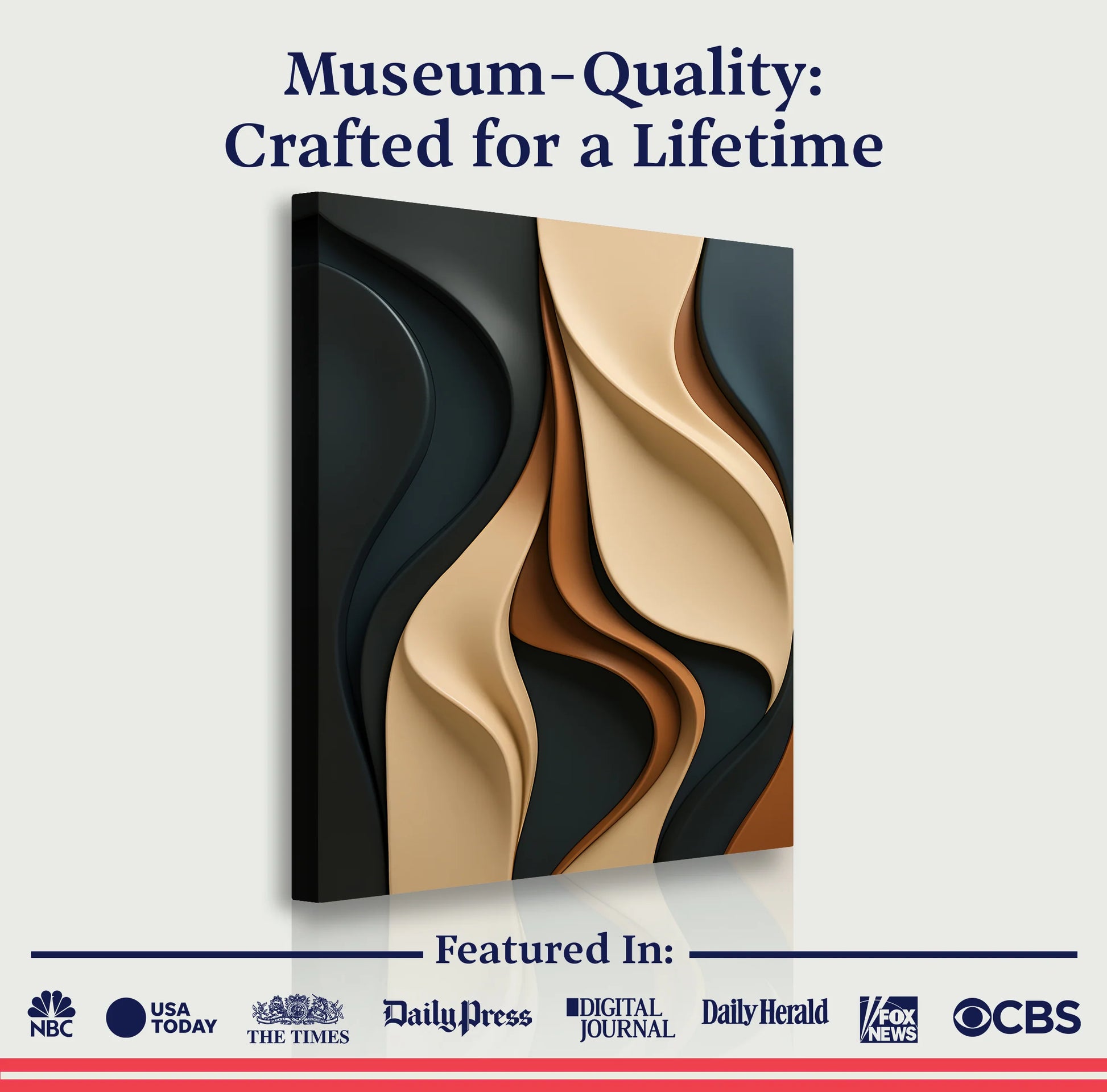 Sculptural flow abstract canvas art shown with a museum-quality, crafted-for-a-lifetime guarantee