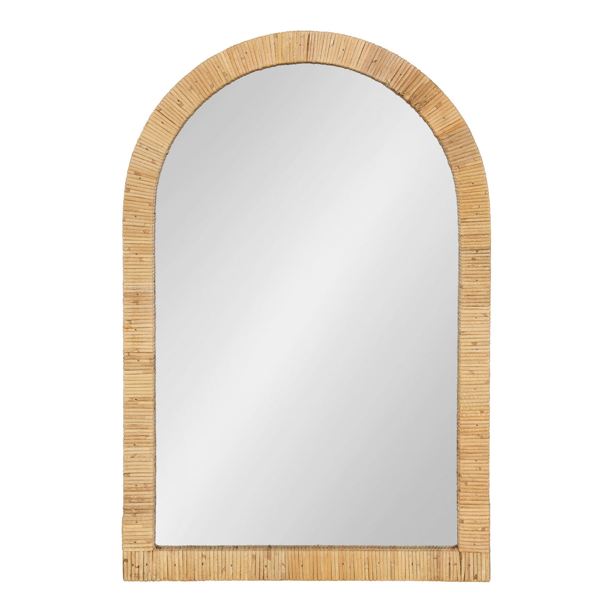 Arched rattan wall mirror in natural finish, front view
