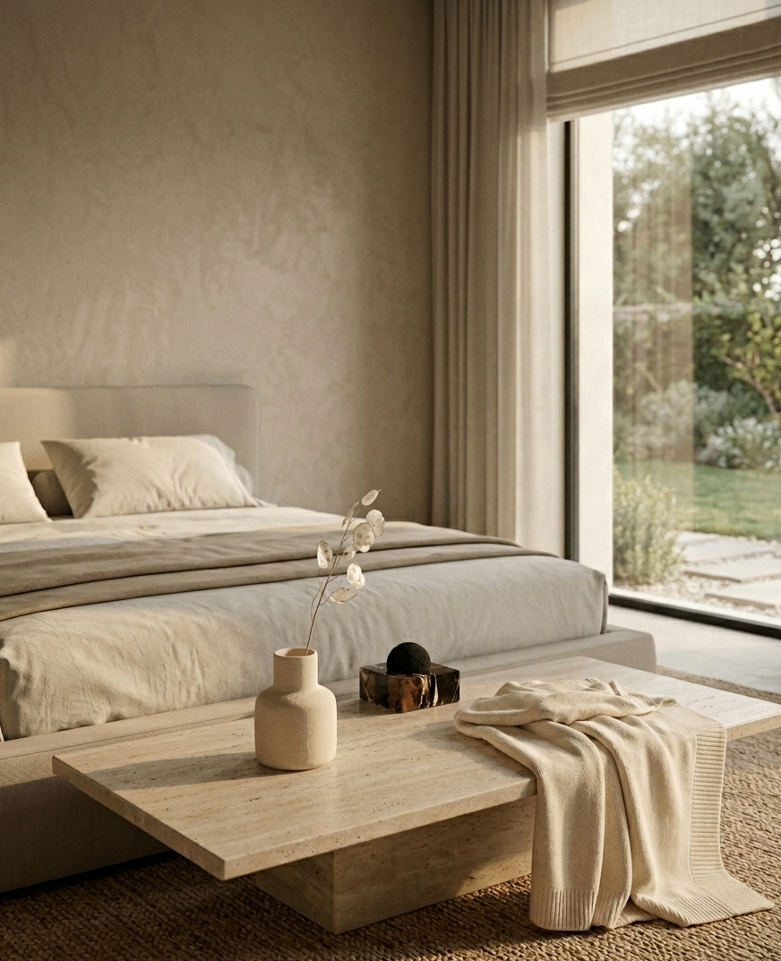 Marble diffuser styled in a minimalist bedroom setting