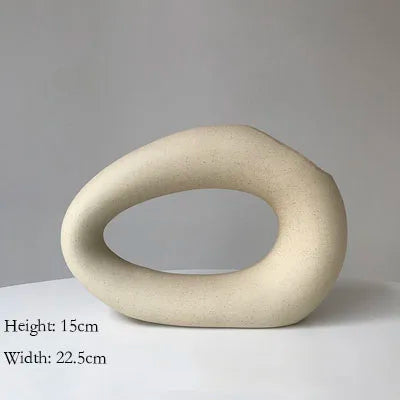 Dimension diagram of the low beige sculptural oval vase