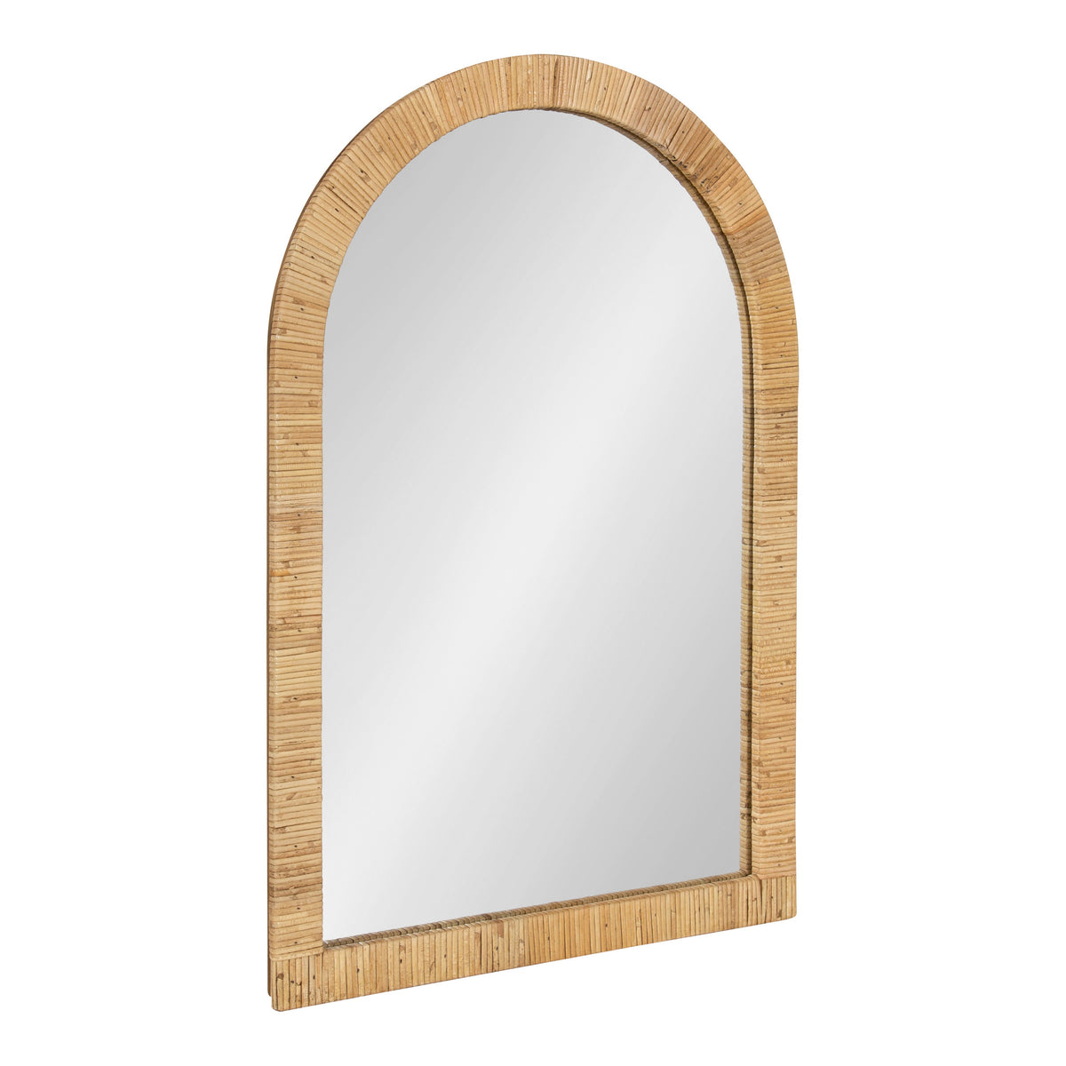 Arched rattan wall mirror in natural finish, front view