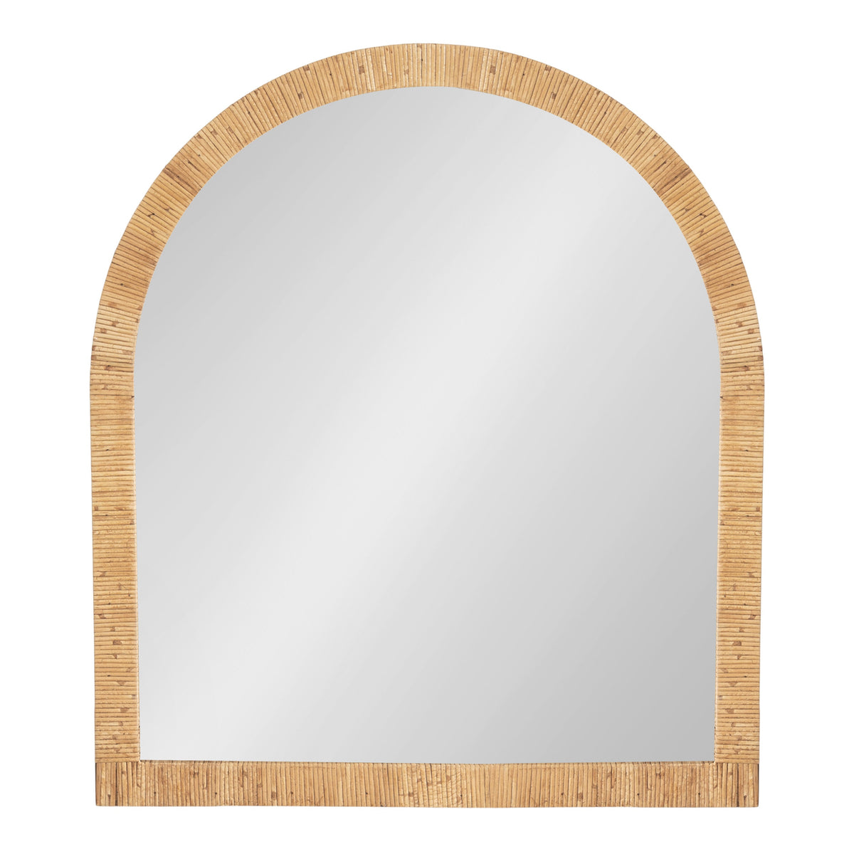 Arched rattan wall mirror in natural finish, front view