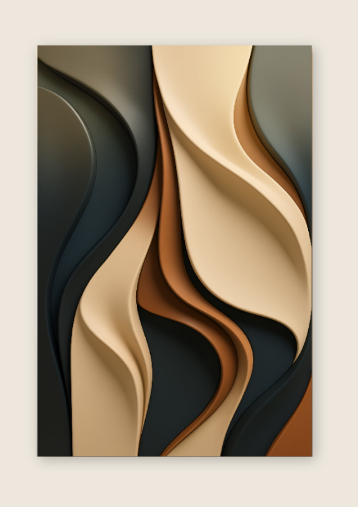 Sculptural Flow abstract canvas art on a warm cream wall, gallery-wrapped with soft shadow
