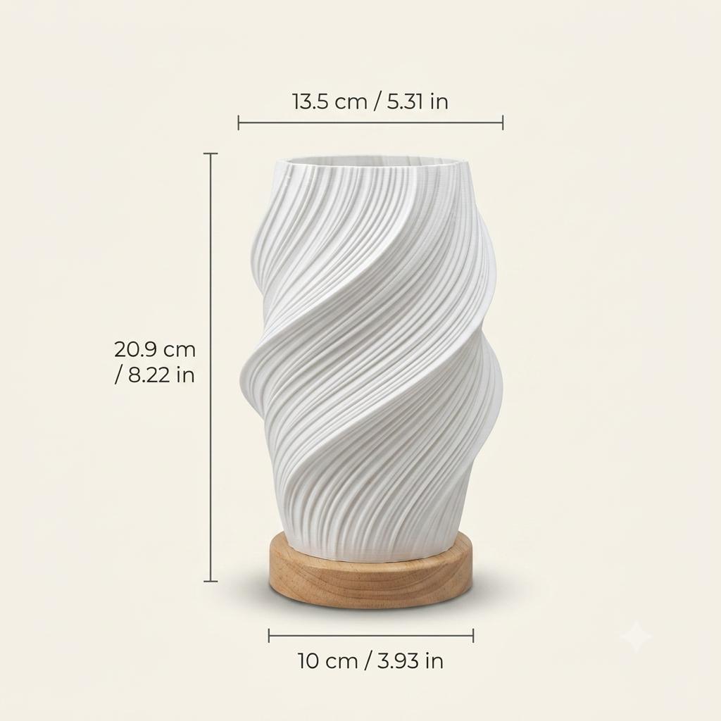Size guide diagram of the spiral table lamp