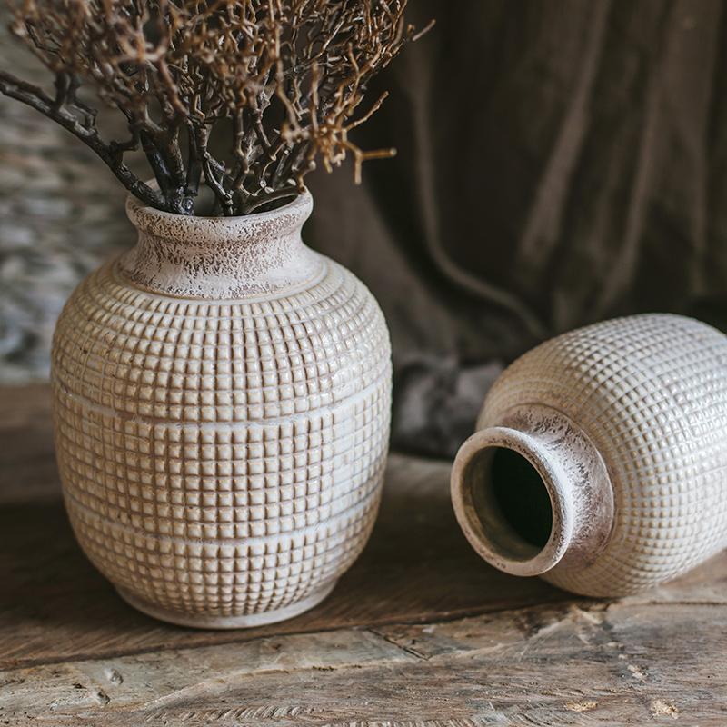 Wabi Sabi Handmade Textured Ceramic Jar Vase — Rustic Pottery Home Decor