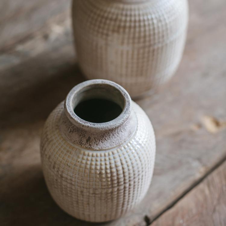 Wabi Sabi Handmade Textured Ceramic Jar Vase — Rustic Pottery Home Decor