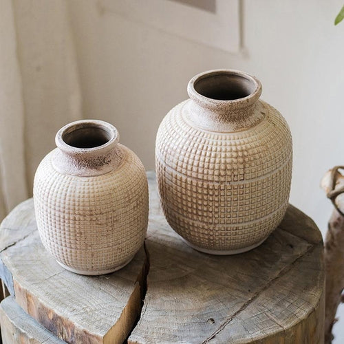 Wabi Sabi Handmade Textured Ceramic Jar Vase — Rustic Pottery Home Decor