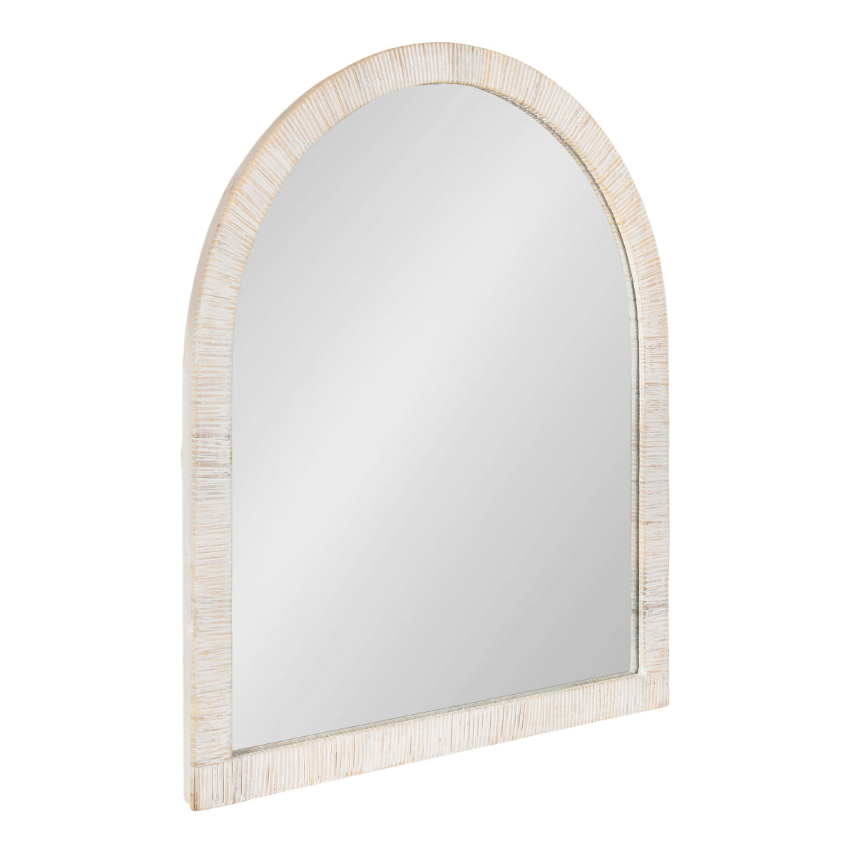 Arched rattan wall mirror in white finish, front view